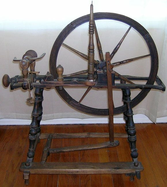 Complete and fully functional. This is a very unique style of spinning wheel with a lot of extra features and decorations. It can be adjusted in a number of ways by using beautifully crafted wooden adjustment screws. Great accent piece!