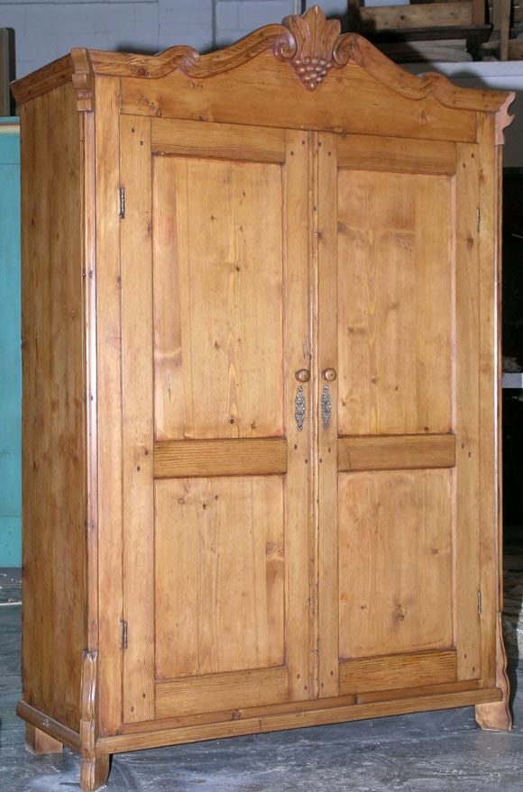 Pine Armoire with Carved Grape Cluster Pediment, circa 1860