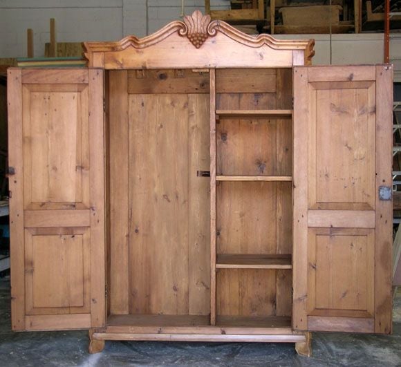 Pine Armoire with Carved Grape Cluster Pediment, circa 1860 2