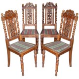 Set of Four Oak Chairs in Jacobean Style