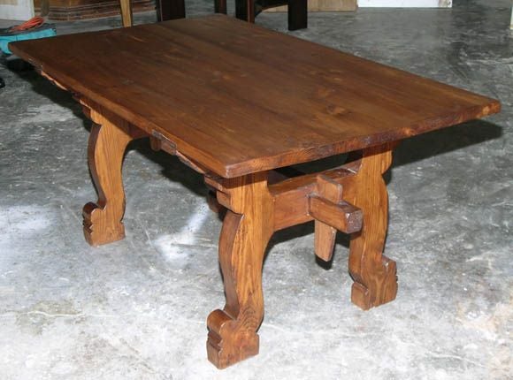 A truly believable reproduction! This table is fashioned after an 17th century Danish refectory table, the wood is reclaimed from European farmhouses that were built in the 1800s. The tabletop is made from floorplanks that have been naturally