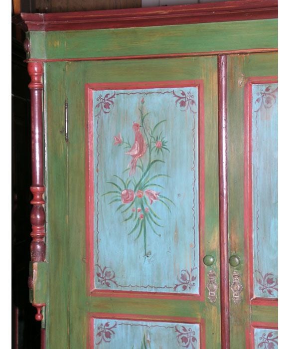 Hand-Painted Folk Art Painted Armoire