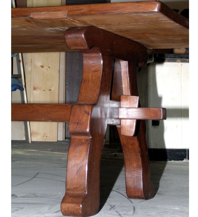 Tavolo a cavalletto in Oak Oak Vintage, costruito su ordinazione In condizioni ottime in vendita a Los Angeles, CA