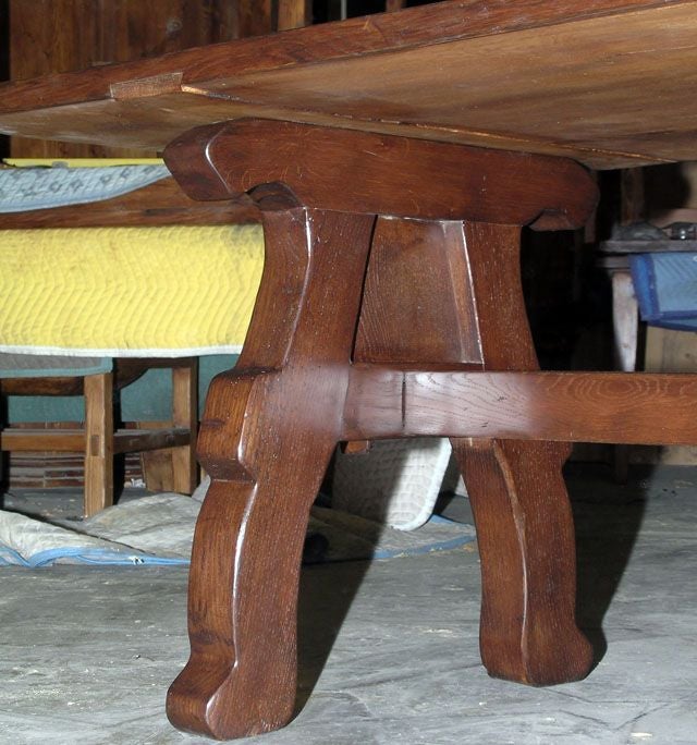 Trestle Table in Vintage Oak, Built to Order In Excellent Condition For Sale In Los Angeles, CA