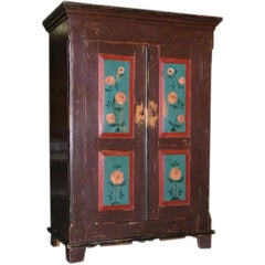 Used Folk Art Painted Armoire, circa 1850