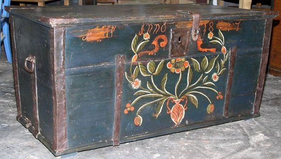 Swedish Painted Hope Chest , Blanket Box , Dowry Chest dated 1847