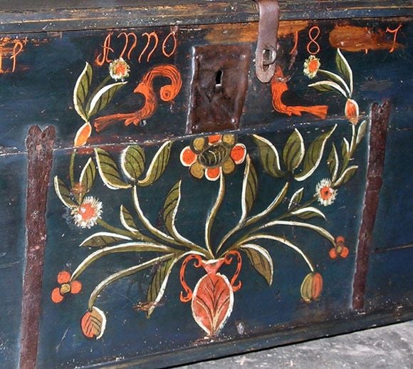 Hand-Painted Painted Hope Chest , Blanket Box , Dowry Chest dated 1847