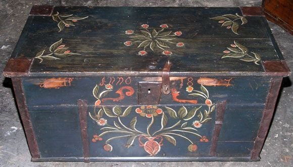 19th Century Painted Hope Chest , Blanket Box , Dowry Chest dated 1847