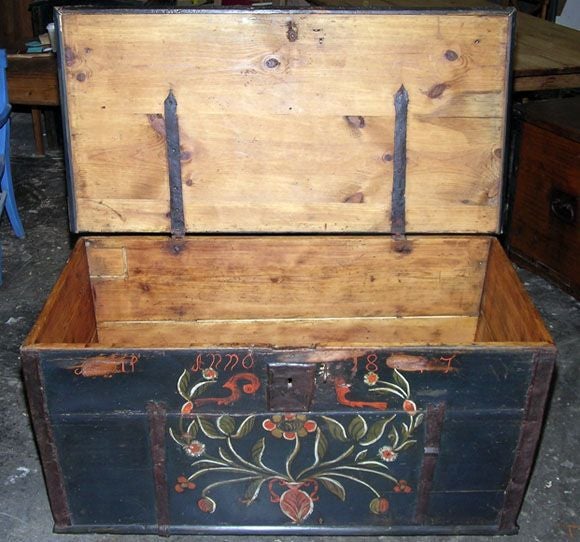 Pine Painted Hope Chest , Blanket Box , Dowry Chest dated 1847