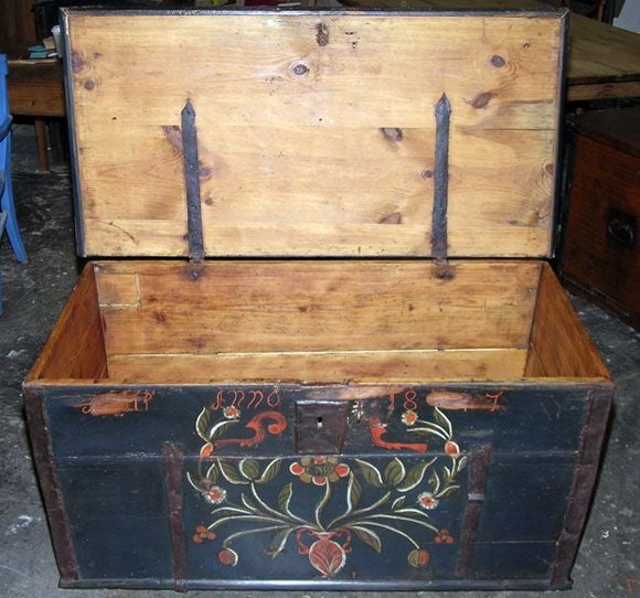 Pine Painted Hope Chest , Blanket Box , Dowry Chest dated 1847