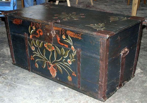 Painted Hope Chest , Blanket Box , Dowry Chest dated 1847 1