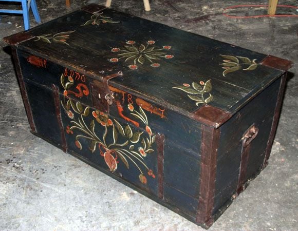 Painted Hope Chest , Blanket Box , Dowry Chest dated 1847 2