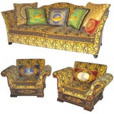Gianni Versace Sofa and Pair of Club Chairs
