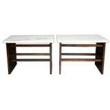 Pair of rosewood and marble side tables by Celina