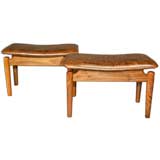 Pair of walnut and leather ottomans by Finn Juhl