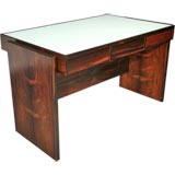 Rosewood and reverse painted glass desk by Joaquim Tenreiro