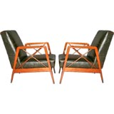 Pair of exotic wood and leather chairs by Cavallaro, Brazil