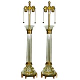 Pair of glass column lamps with brass details, Venini for Marbro