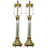 Pair of glass column lamps with brass details, Venini for Marbro