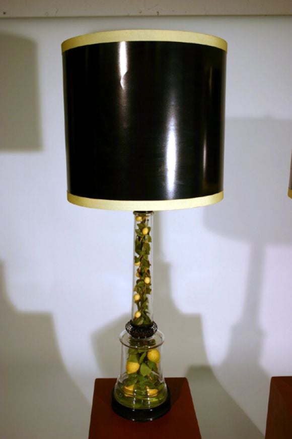 Pair of encased faux lemon tree lamps by Paul Hanson co.