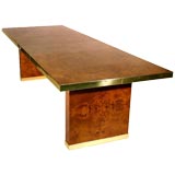 Burl and brass dining table by Pierre Cardin