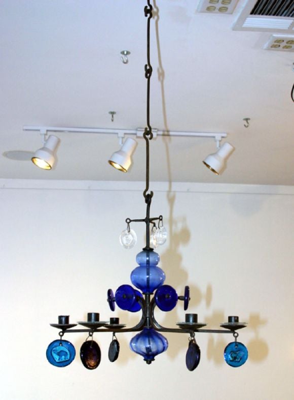 Glass and iron chandelier by Erik Hoglund for Boda of Sweden