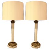 Vitrolite and brass white column lamps