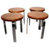 Set of 4 California Craftsman wood stools with chrome steel legs