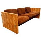 California design oak and suede sofa with chrome supports