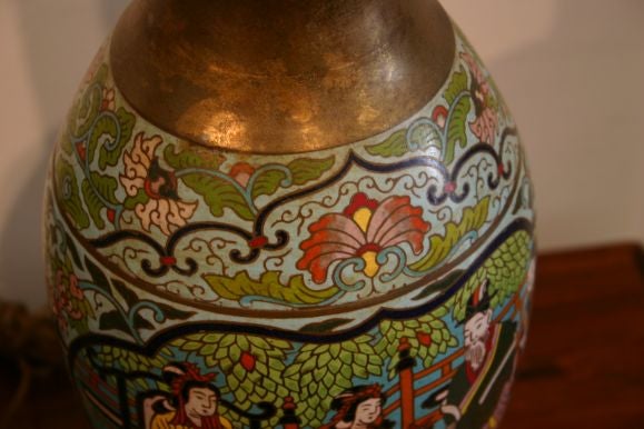 Pair of cloisonne enamel chinese lamps for Marbro 6