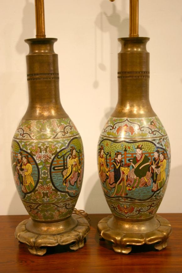 Cloisonne enamel chinese lamps for Marbro, Los Angeles