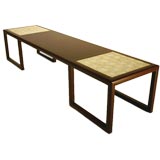 Mahogany and brass coffee table with capiz shell inlaid panels