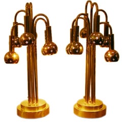 Pair of brass perforated shade  table lamps
