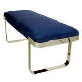 Blue suede and chrome bench by Karl Springer