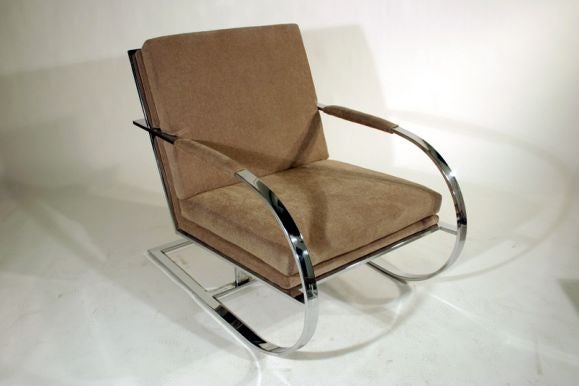 Circular chrome base frame lounge chair and ottoman by Milo Baughman for Thayer Coggin.  Ottoman dimensions:<br />
16 1/2