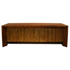 Brass, burled wood and rosewood credenza by Mastercraft