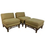 Set of two Asian-influenced lounge chairs with ottoman by Baker
