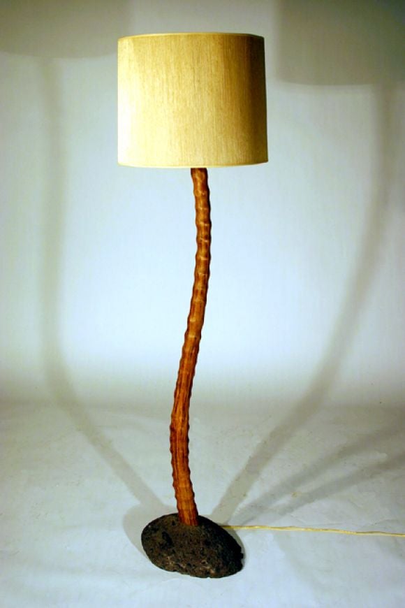 Custom floor lamp with hand tied custom shade.