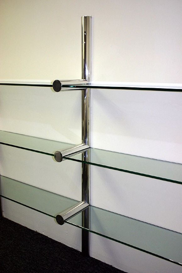 Polished aluminum and glass wall unit by Pace Collection.