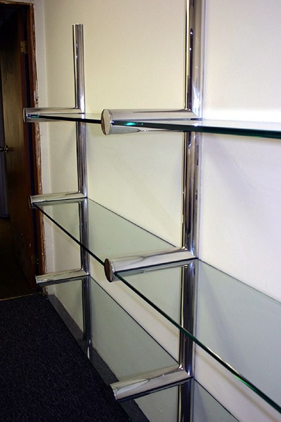 American Pace Collection polished aluminum and glass wall unit