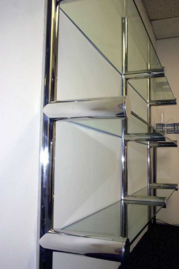 Late 20th Century Pace Collection polished aluminum and glass wall unit