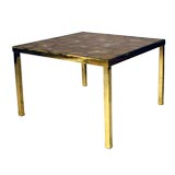 Agate inlaid smoked glass side table