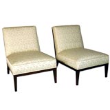 Pair of Erwin Lambeth slipper chairs in silk brocade fabric