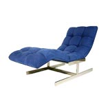 Chrome and tufted suede chaise lounge by Milo Baughman