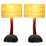 Pair of Craftsman koa wood table lamps by Dan Tracy