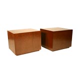 Pair of Milo Baughman burled wood cubes
