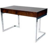 Burl wood and Chrome desk by Milo Baughman for Thayer Coggin