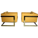 Pair of square brass club chairs by Milo Baughman Pair of square brass club chairs by Milo Baughman