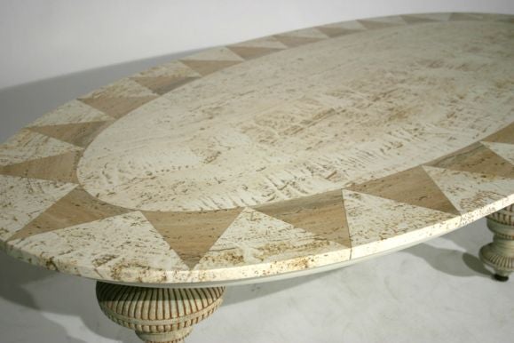Inlaid travertine top cocktail table by Monteverdi-Young