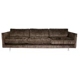 Chocolate chenille chrome leg sofa by Milo Baughman
